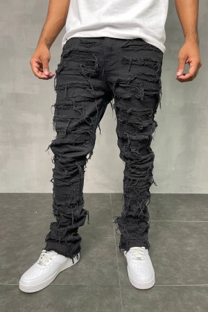 Black Distressed Stacked Jeans